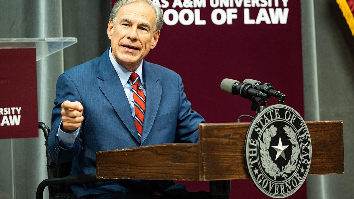Texas Governor Greg Abbott speaks to the attendees prior to swearing in the 10 Texas Business Courts Justices during an official ceremony at the Texas A&M Law School in downtown Fort Worth on Thursday, Sept. 19, 2024.