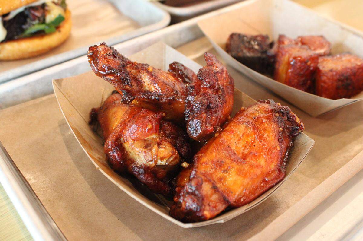Loop 9 Barbecue Smoke Wings coated in their Fire BBQ sauce.