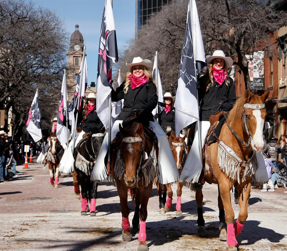 An all female riding group rides down Main St. during the Fort Worth Stock Show and Rodeo parade in Fort Worth, Texas, Saturday, Jan, 13, 2024. (Special to the Star-Telegram Bob Booth)