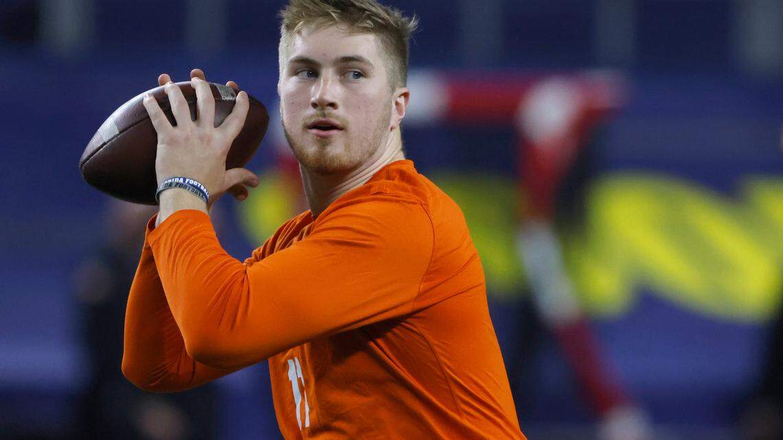 Florida quarterback Kyle Trask (11) throws during warm-ups before playing Oklahoma in the NCAA Cotton Bowl college football game Wednesday, Dec. 30, 2020, in Arlington, Texas. (AP Photo/Ron Jenkins)