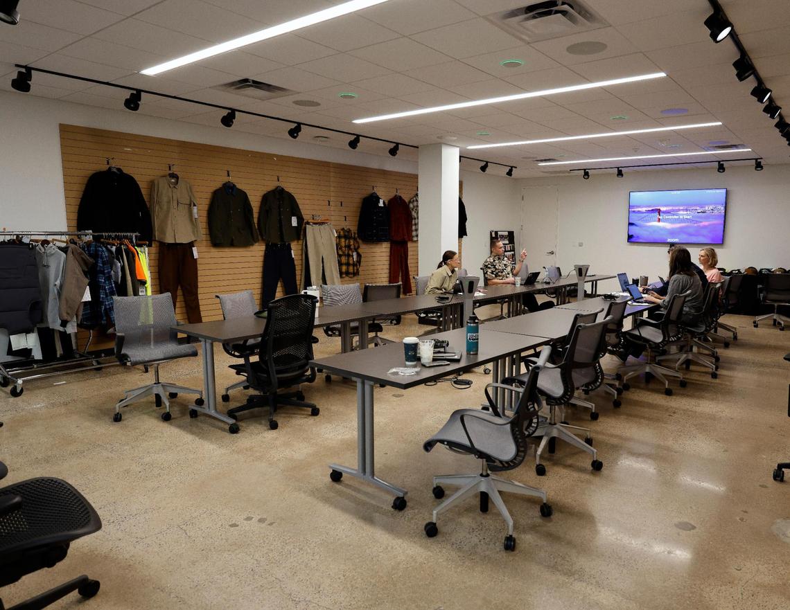 Associates work in the spacious GTM, Go To Market room, at Dickies offices in downtown Fort Worth Texas, Thursday Mar. 28, 2024. The 102 year old work apparel company recently relocated to downtown Fort Worth. (Special to the Star-Telegram Bob Booth)