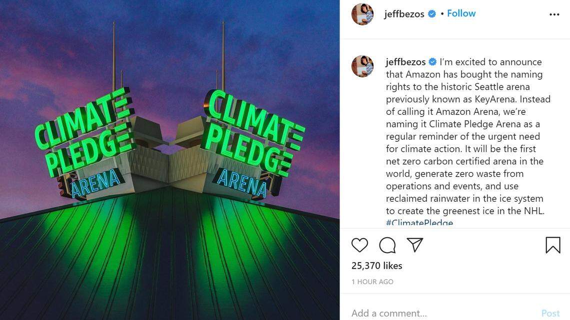 Jeff Bezos to rename Seattle arena to Climate Pledge Arena. People have mixed feelings