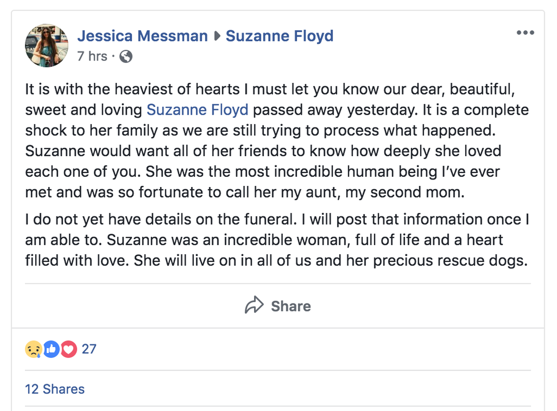 On Facebook, dozens of friends and family of Floyd posted their condolences on her Facebook profile, which stated that she was the founder of Salty Dogs Rescue in Fort Worth.