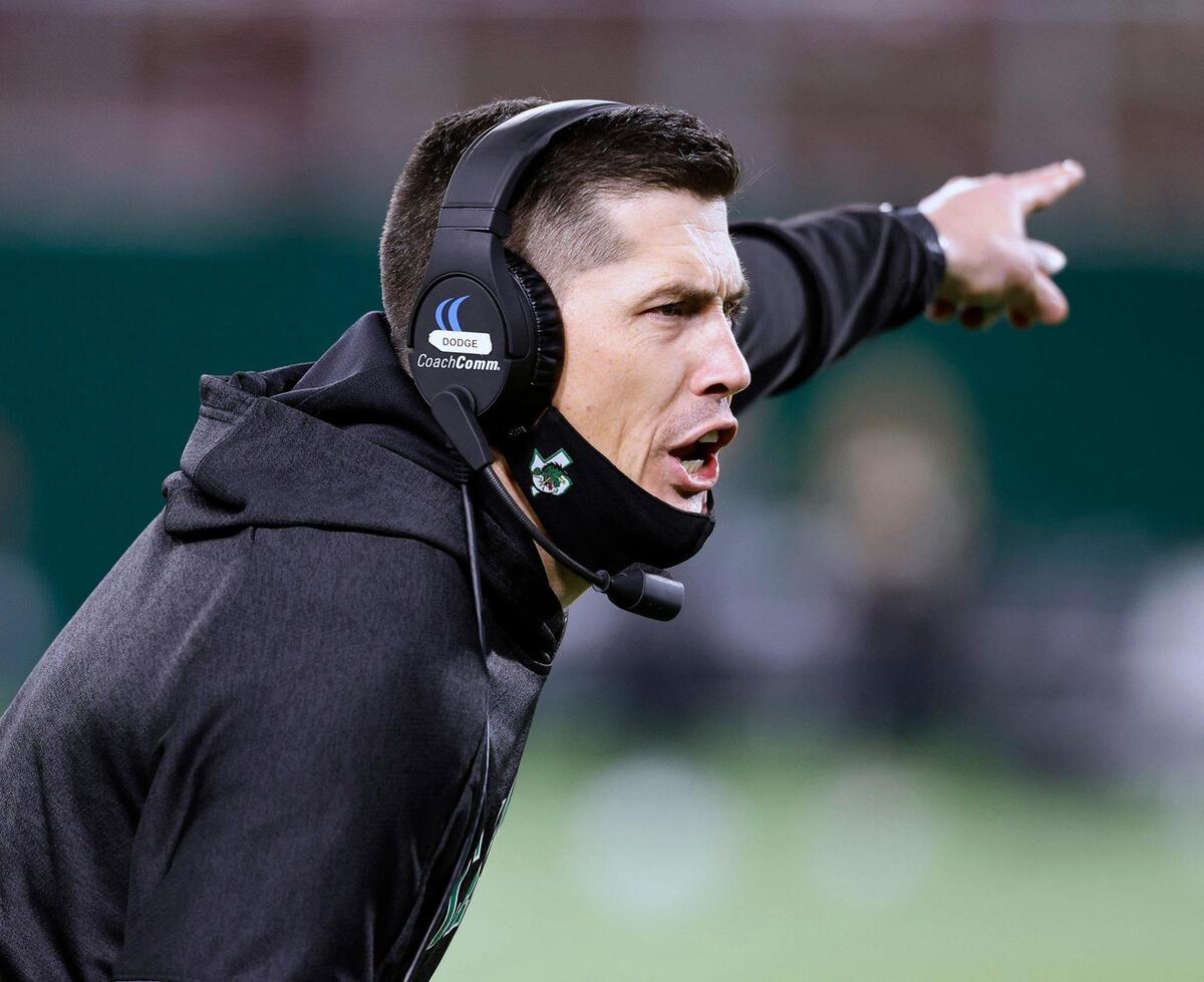Southlake Carroll head coach Riley Dodge attempts to point out something to the officials during a Conference 6A Division 1 regional playoff football game at Globe Life Park in Arlington, Texas, Friday, Dec. 24, 2020. Southlake Carroll led Arlington Martin 17-11 at the half. (Special to the Star-Telegram Bob Booth)