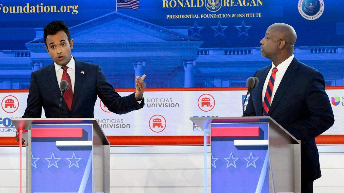 Vivek Ramaswamy (left) and Tim Scott were among the losers in Wednesday’s Republican presidential debate.