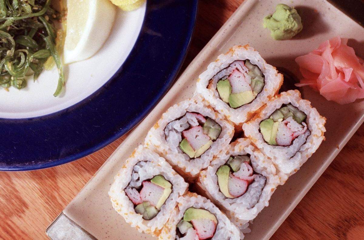 A seaweed salad (left) and a California roll (right) await those who visit Fort Worth’s Tokyo Cafe on Camp Bowie Blvd.