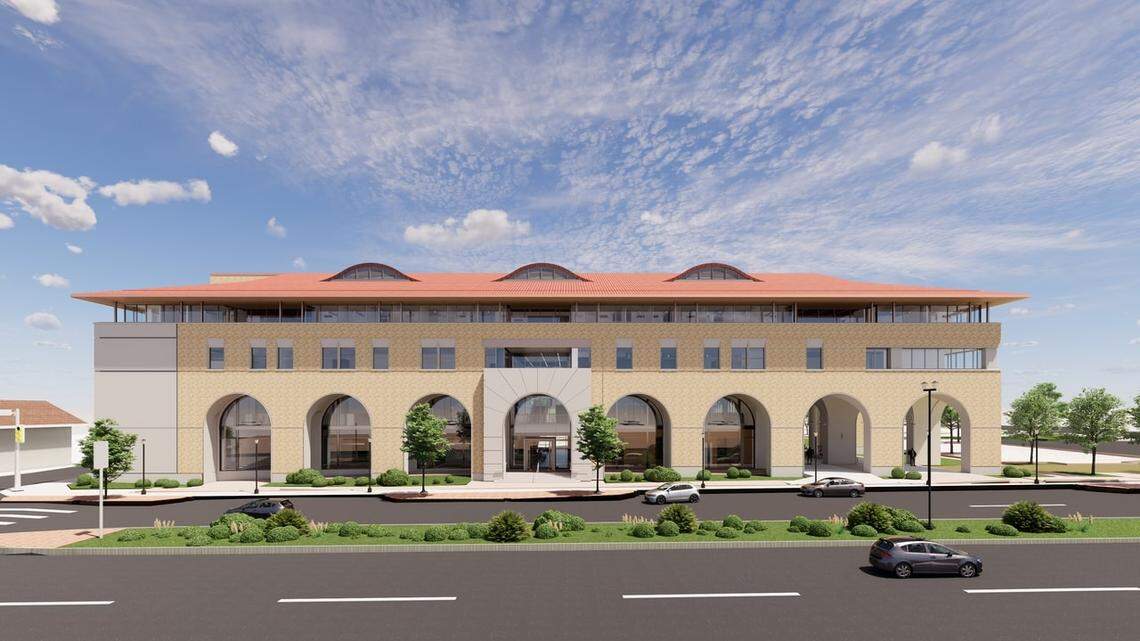 Construction is underway for a traditional four-story, yellow-brick and red-roof home of the TCU Anne Marion Burnett School of Medicine, scheduled to open in 2024.