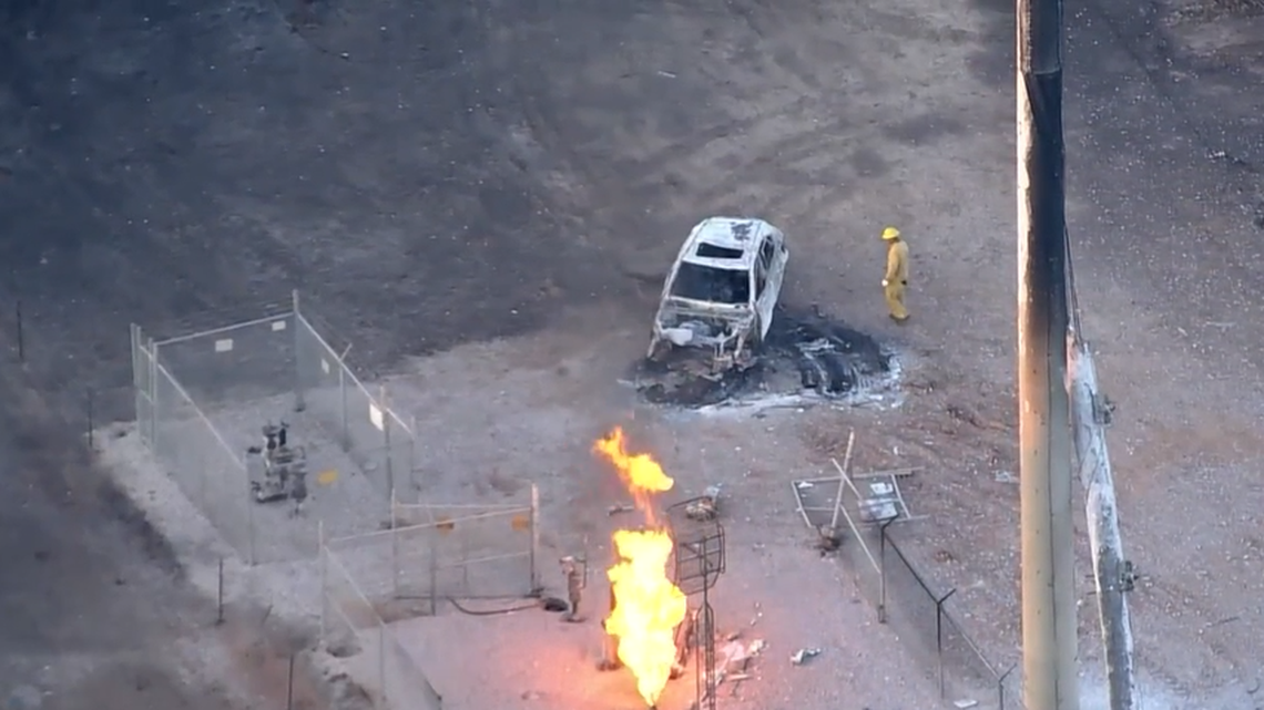 Human remains were found inside the vehicle that crashed into a pipeline, causing a days-long fire, Texas officials said.