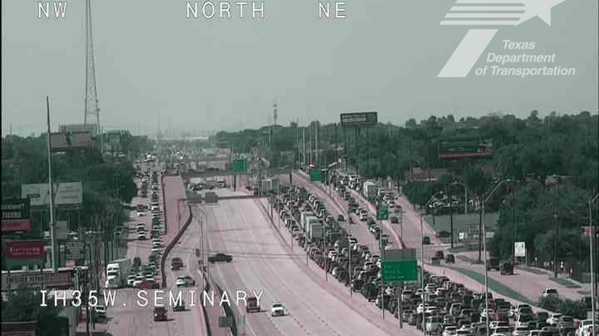 The southbound and northbound lanes of Interstate 35W at Ripy Street in Fort Worth were closed Saturday afternoon due to an accident.