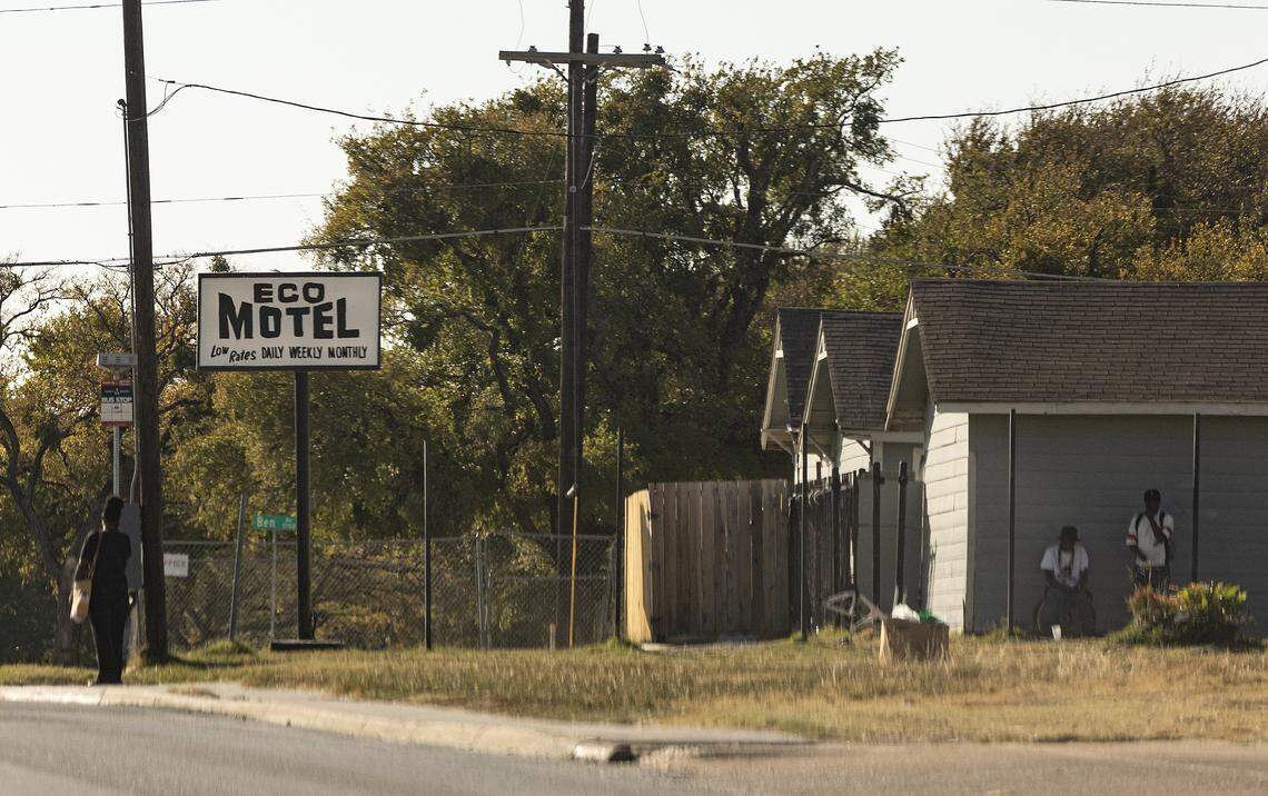 The outside of the Eco Motel on East Lancaster Avenue in Fort Worth on Thursday, Oct. 16, 2025.
