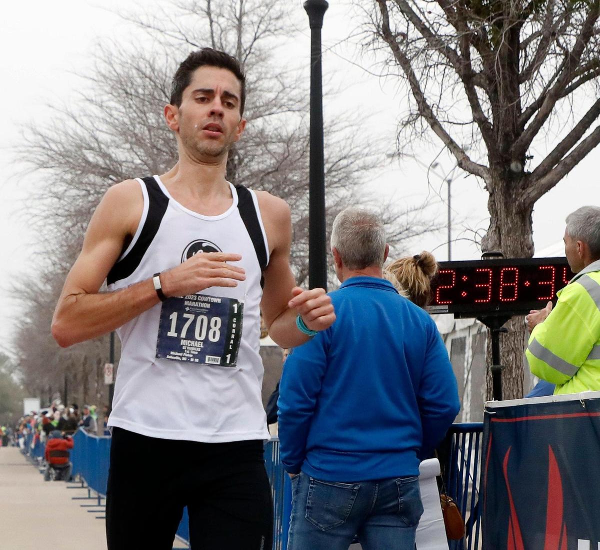 Michael Fischer took home third in the mens marathon with a time of 2:38.31during the 2023 Cowtown Marathon in Fort Worth, Texas, Sunday, Feb. 26, 2023. Almost 21,000 runners registered for the two day event. (Special to the Star-Telegram Bob Booth)