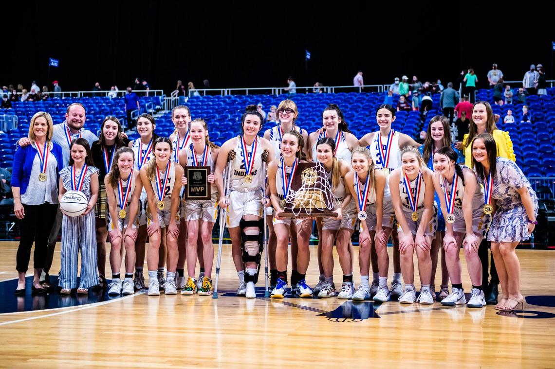 Lipan celebrates winning the 2A title after defeating Martin’s Mill 44-39 at the Alamodome in San Antonio Texas, on March 11, 2021. (Photo by Matt Smith. Special to the Star-Telegram).