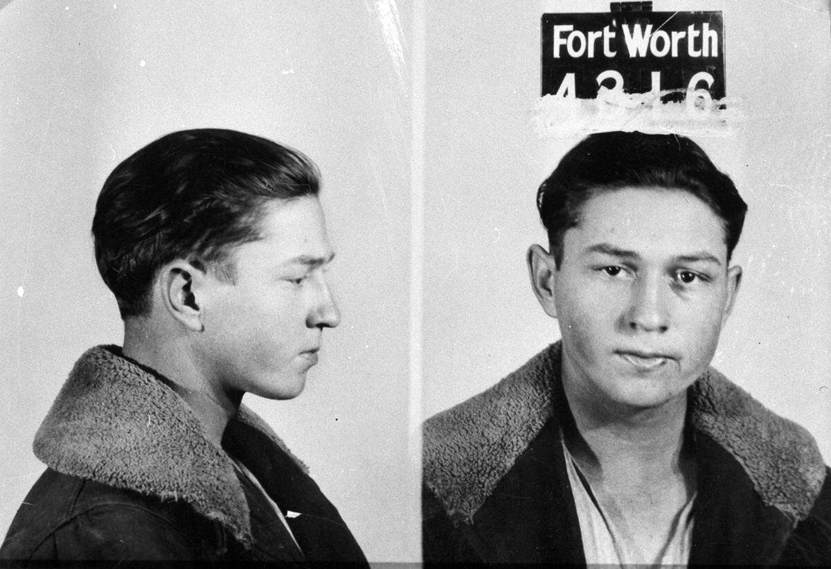 Copy photo of a mug shot of Clyde Champion Barrow, arrested on January 22, 1928, taken at a Fort Worth jail [copy photo made 1951].