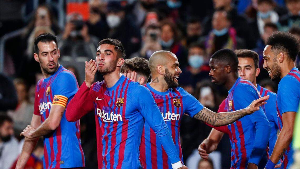FC Barcelona’s players celebrate a goal during a Spanish La Liga soccer match. Two city council members will try to recruit a FC Barcelona youth academy to Fort Worth.