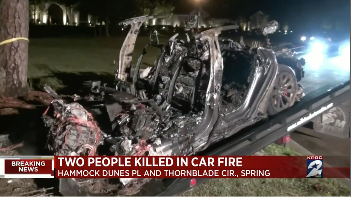 Police in Texas say no one was driving a Tesla Model S when it crashed into a tree and caught fire, killing two people inside.