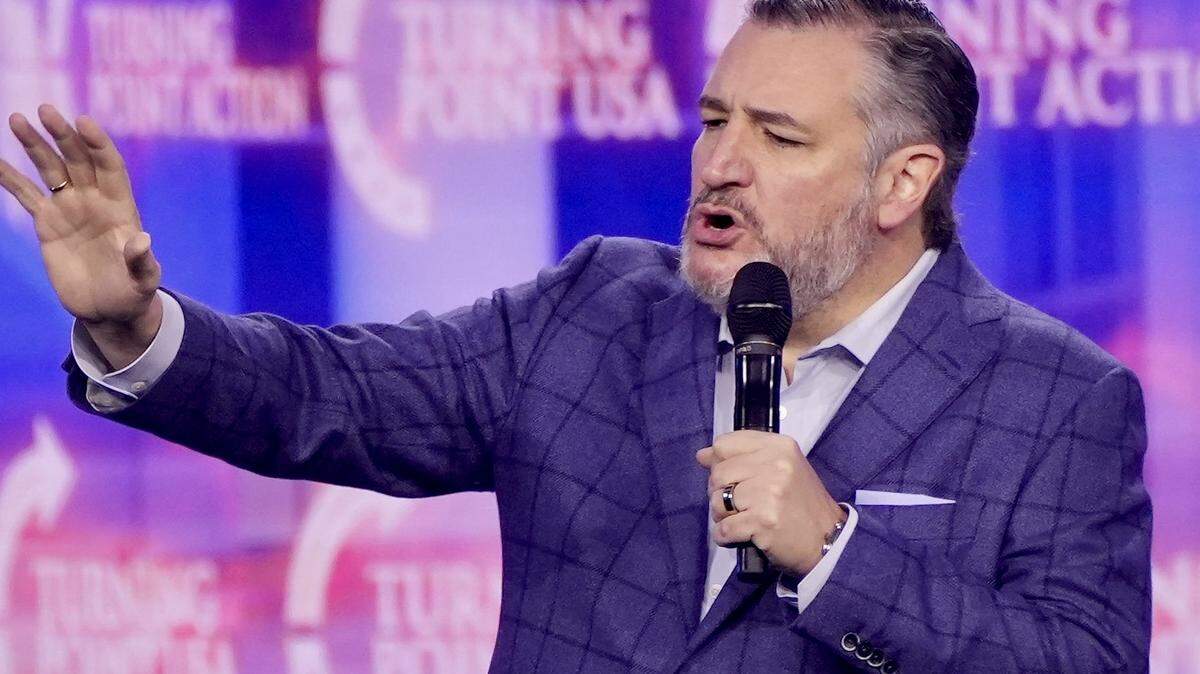 Sen. Ted Cruz speaks on the last day of Turning Point's four-day AmericaFest conference on Dec. 22, 2024, in Phoenix.