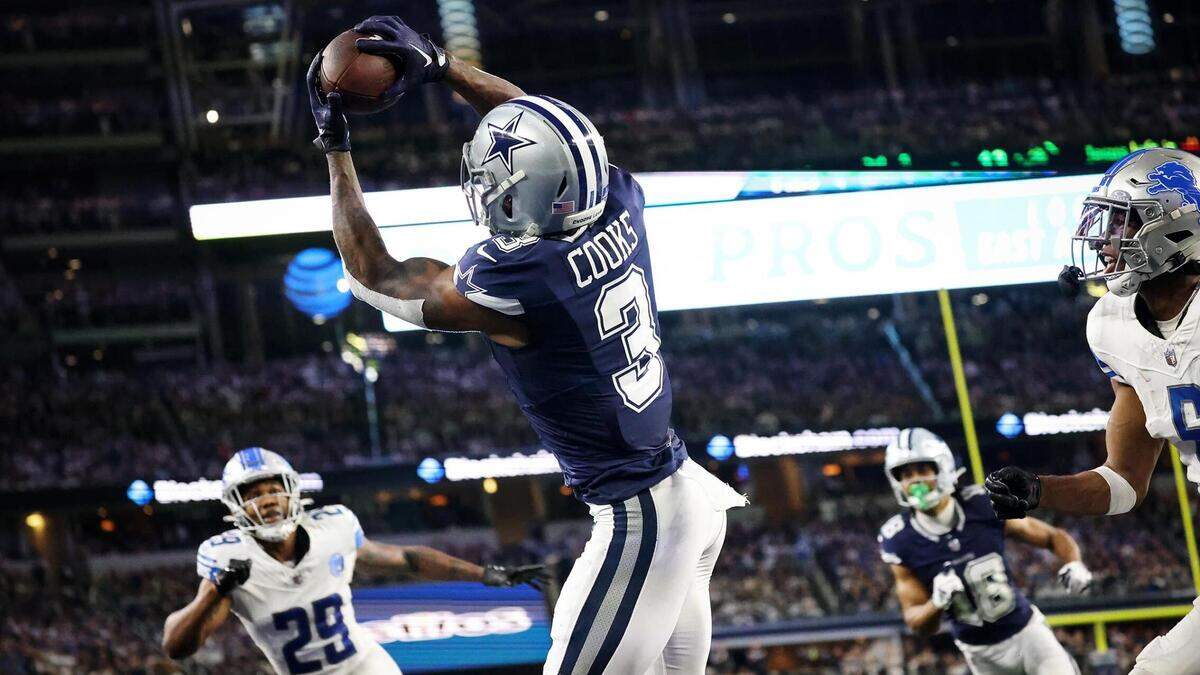 Dallas Cowboys wide receiver Brandon Cooks scores a touchdown against the Detroit Lions on Saturday at AT&T Stadium.