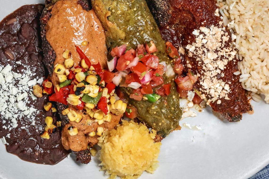Blue Mesa Grill’s Hatch green chile menu features a chiles rellenos plate with a choice of two or three Hatch chiles in three flavors: Jack cheese with blue corn, smoked chicken or garlic-basil shrimp.