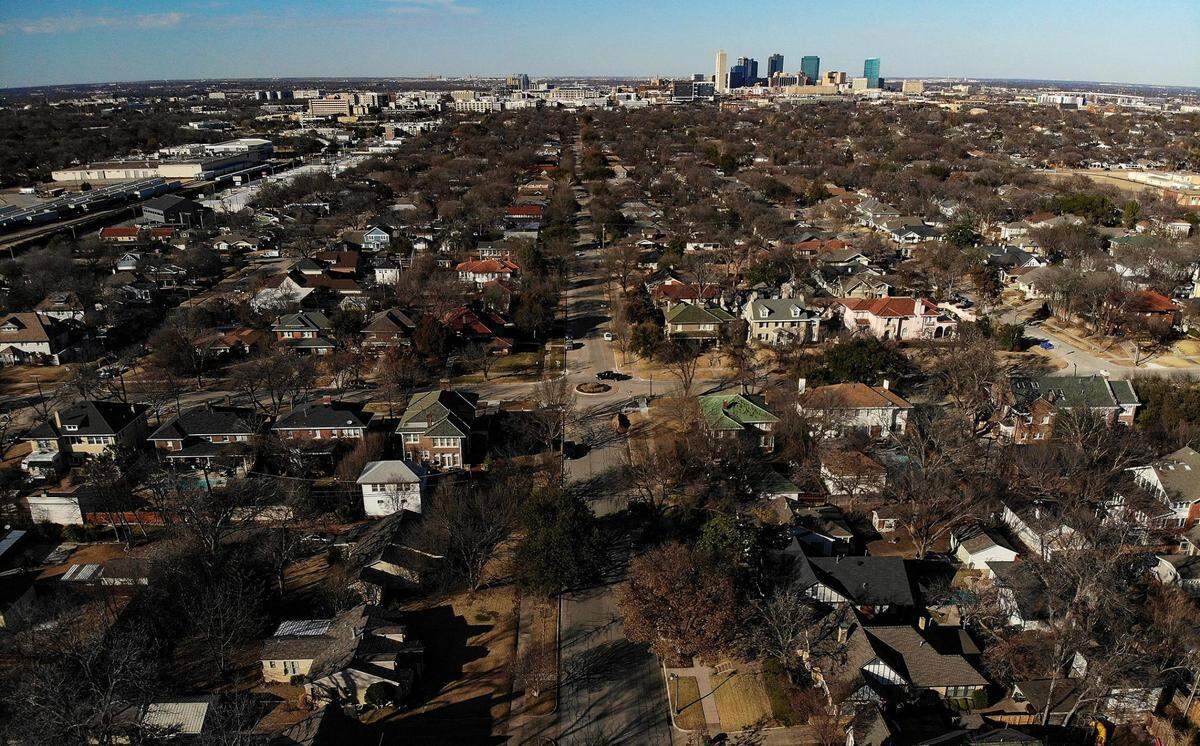 Residential property values rose 20% in 2021, according to Tarrant Chief Appraiser Jeff Law. The Fairmount neighborhood of Fort Worth is seen in this file photo from February.