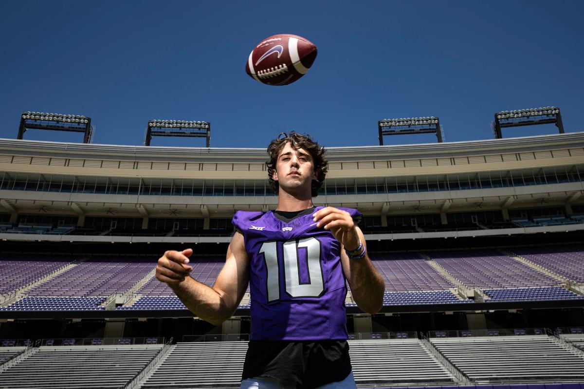 TCU football quarterback Josh Hoover is photographed at Amon G. Carter Stadium in Fort Worth on Wednesday, Aug. 14, 2024.