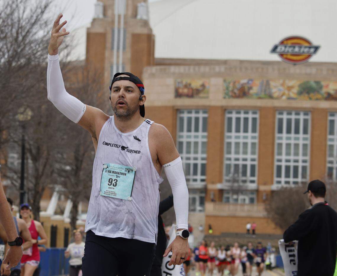Dustin Darakhshan wins the mens ultra marathon with a time of 3:34:00 during the 48th running of the Cowtown Marathon at the Will Rogers Memorial Center in Fort Worth, Texas, Sunday, Mar. 01, 2026.