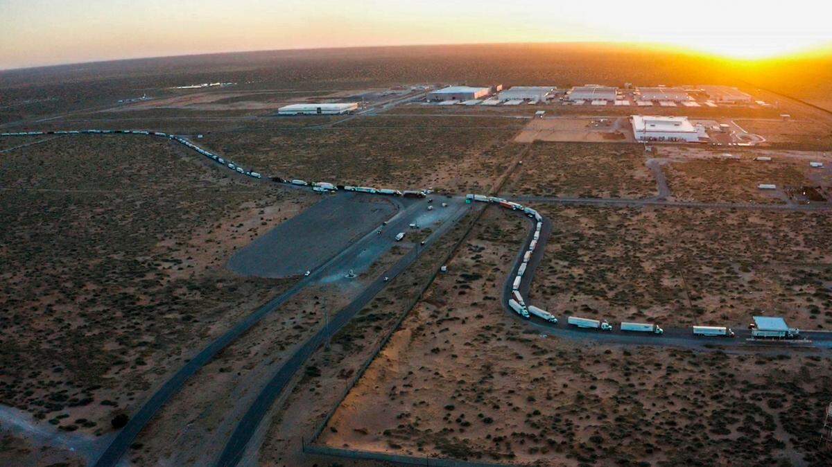 Truckers blocked the entrance into the Santa Teresa Port of Entry in Ciudad Juarez going into New Mexico on Tuesday to protest the prolonged processing times related to Gov. Greg Abbott’s plan to inspect trucks.
