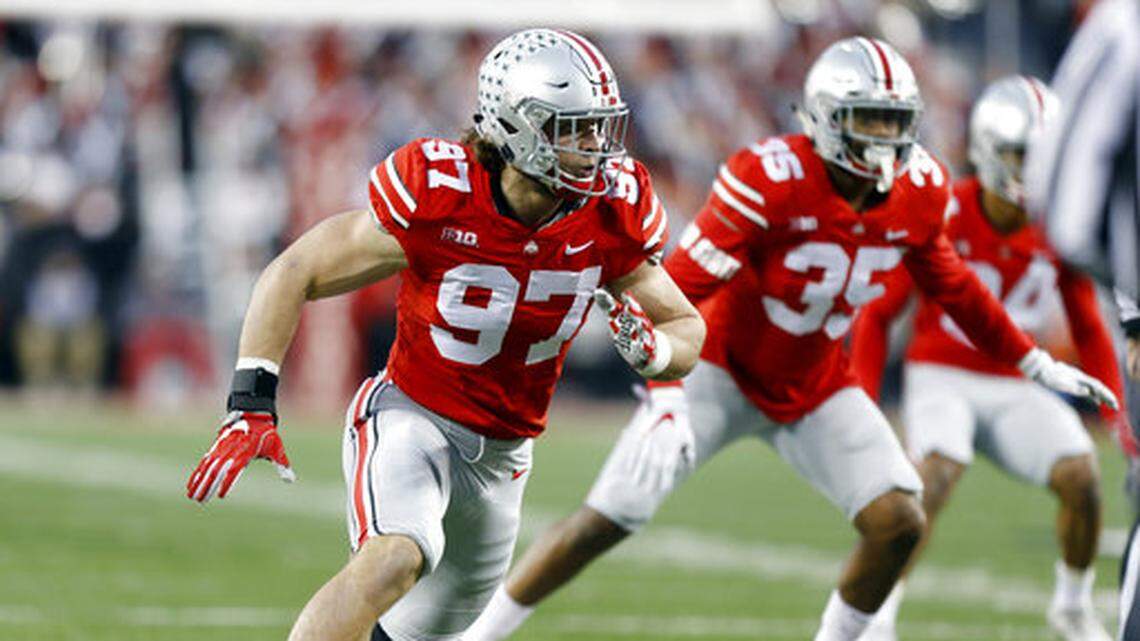 Ohio State defensive end Nick Bosa, the potential No. 1 pick in the 2019 NFL Draft, left the game with an injury in the third quarter against TCU. (AP Photo/Jay LaPrete, File)