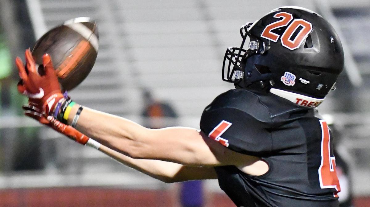 Burleson’s Luke Peterson makes the catch for a touchdown to take a 28-11 lead in the third quarter of their Division 2 District 5-5A football game Thursday, November12, 2020 at Burleson ISD Stadium in Burleson, Texas. Burleson won 35-32. Special/Bob Haynes