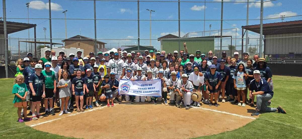 The North Arlington Little League 50/70 intermediate “Green Machine” after winning the Texas West state tournament Saturday, July 11, 2026, in Abilene.