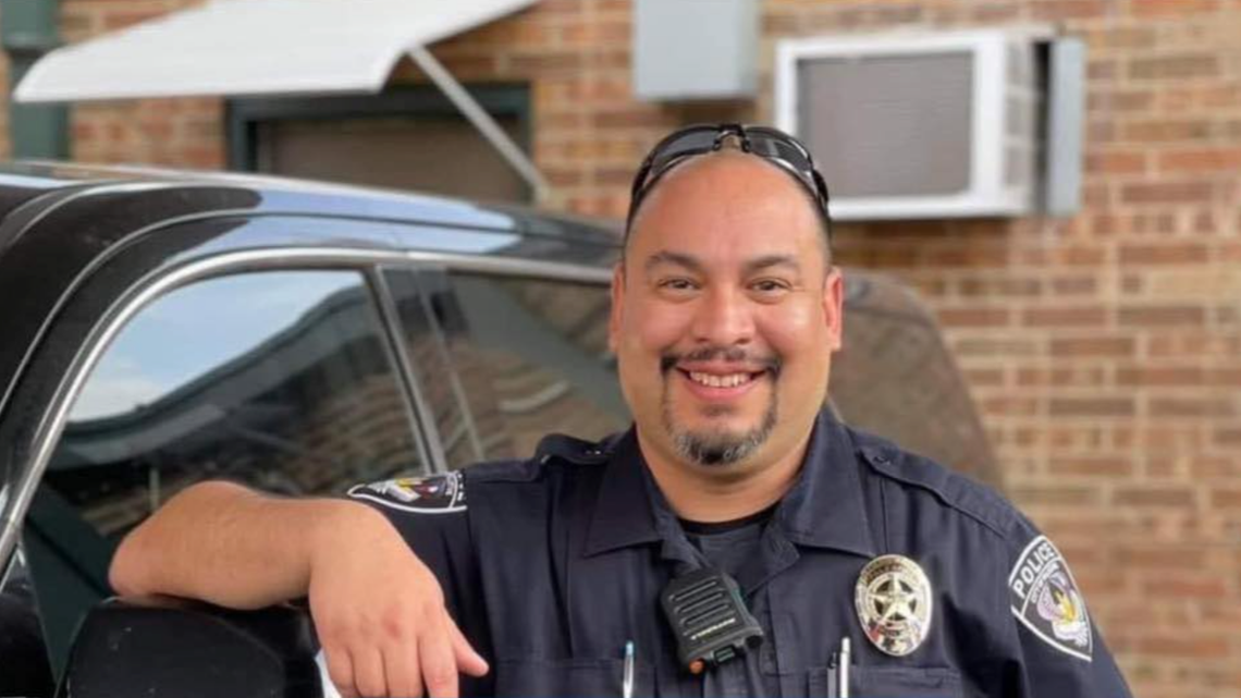 The family of Palestine, Texas, Police Department Officer Fernando Nino, who has COVID-19, is among many searching for lifesaving ECMO machines, officials said. Photo from Palestine Police Department on Facebook.