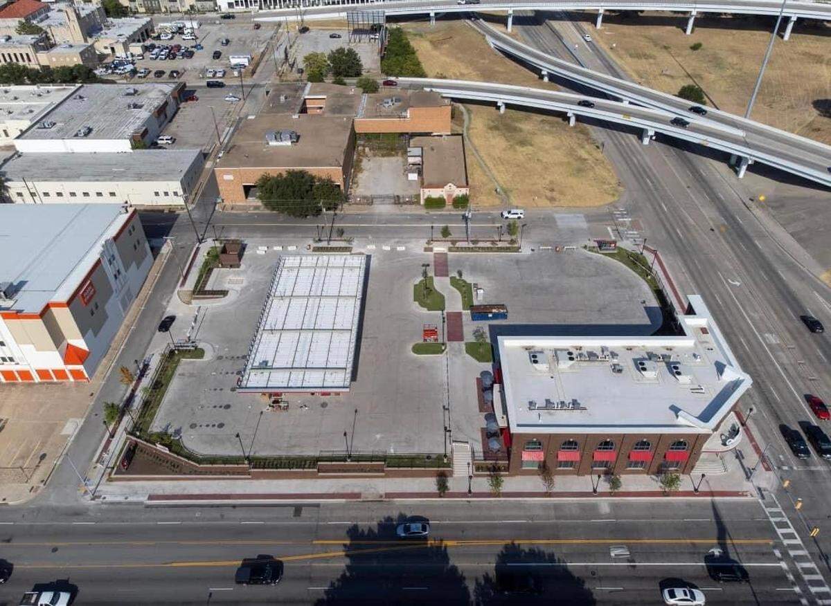 Aerial view of the QuikTrip gas station at the corner of Henderson Street and Lancaster Avenue in downtown Fort Worth.