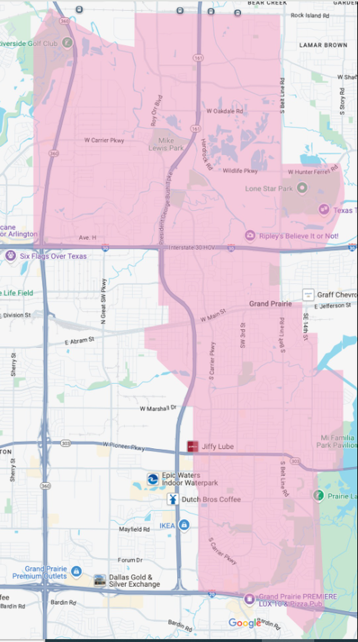 Grand Prairie residents in the affected areas are asked to avoid using water except for flushing until further notice.