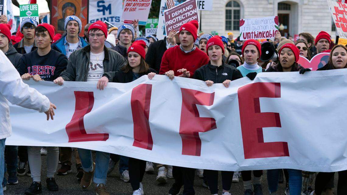 Anti-abortion activists march outside of the U.S. Capitol during the March for Life in Washington, Friday, Jan. 20, 2023. (AP Photo/Jose Luis Magana)