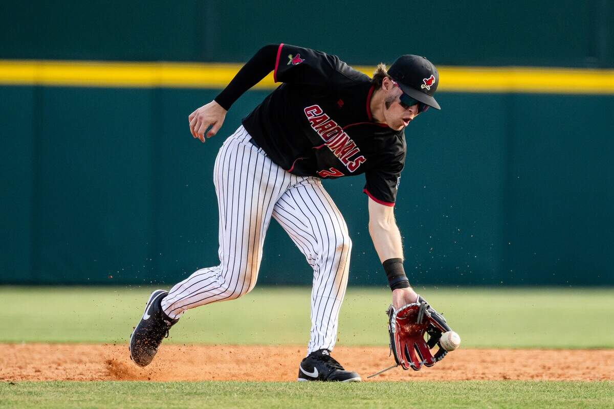 Fort Worth Christian shortstop Grady Emerson picks up a ground ball against Lubbock Trinity Christian in a TAPPS Division II state semifinal baseball game on Monday, May 18, 2026, at the University of Texas at Arlington in Arlington, Texas.