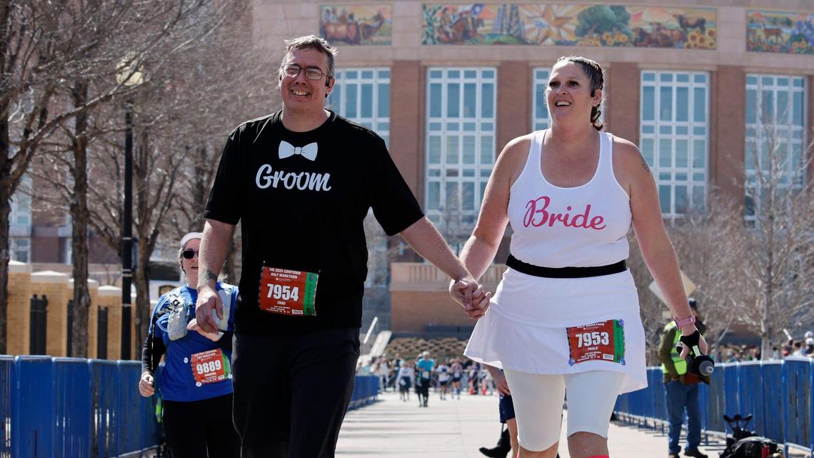 Chad and Paula Ludwig ran the 2025 Cowtown then renewed their vows at the Will Rogers Memorial Center in Fort Worth, Texas, Sunday, Feb. 23, 2025.