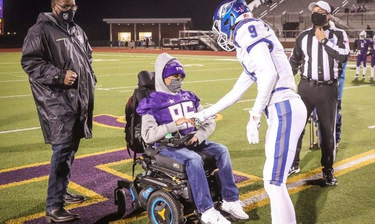 Saginaw Chisholm Trail Xavier Hernandez, who suffers from muscular dystrophy, is a captain during senior night Dec. 4 on Weatherford.