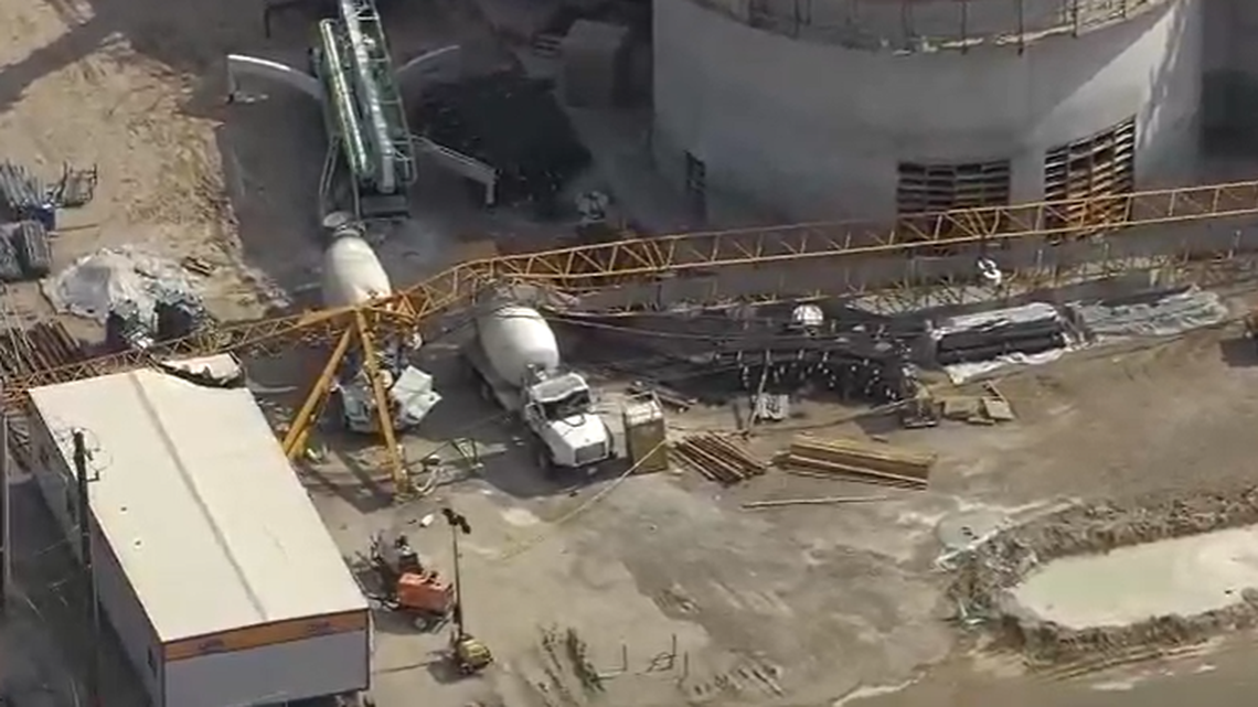 A severe windstorm caused a crane to fall on a man’s cement truck at a construction site, a Texas lawsuit said. He suffered "traumatic" injuries. 