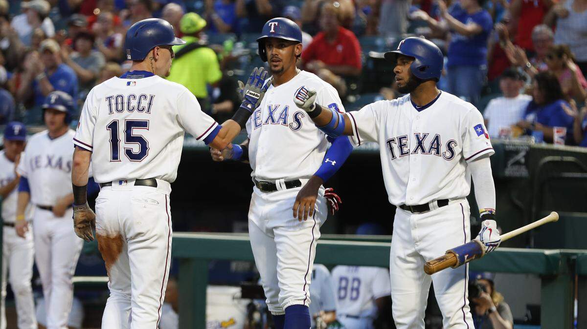 Carlos Tocci collected a career-high three hits Friday night, and every Rangers batter managed to reach base at least once in a 6-4 victory.