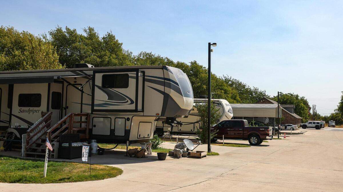 Multiple RV’s line the streets at Gallagher Acres RV Park in Fort Worth on Wednesday, August 23, 2023.
