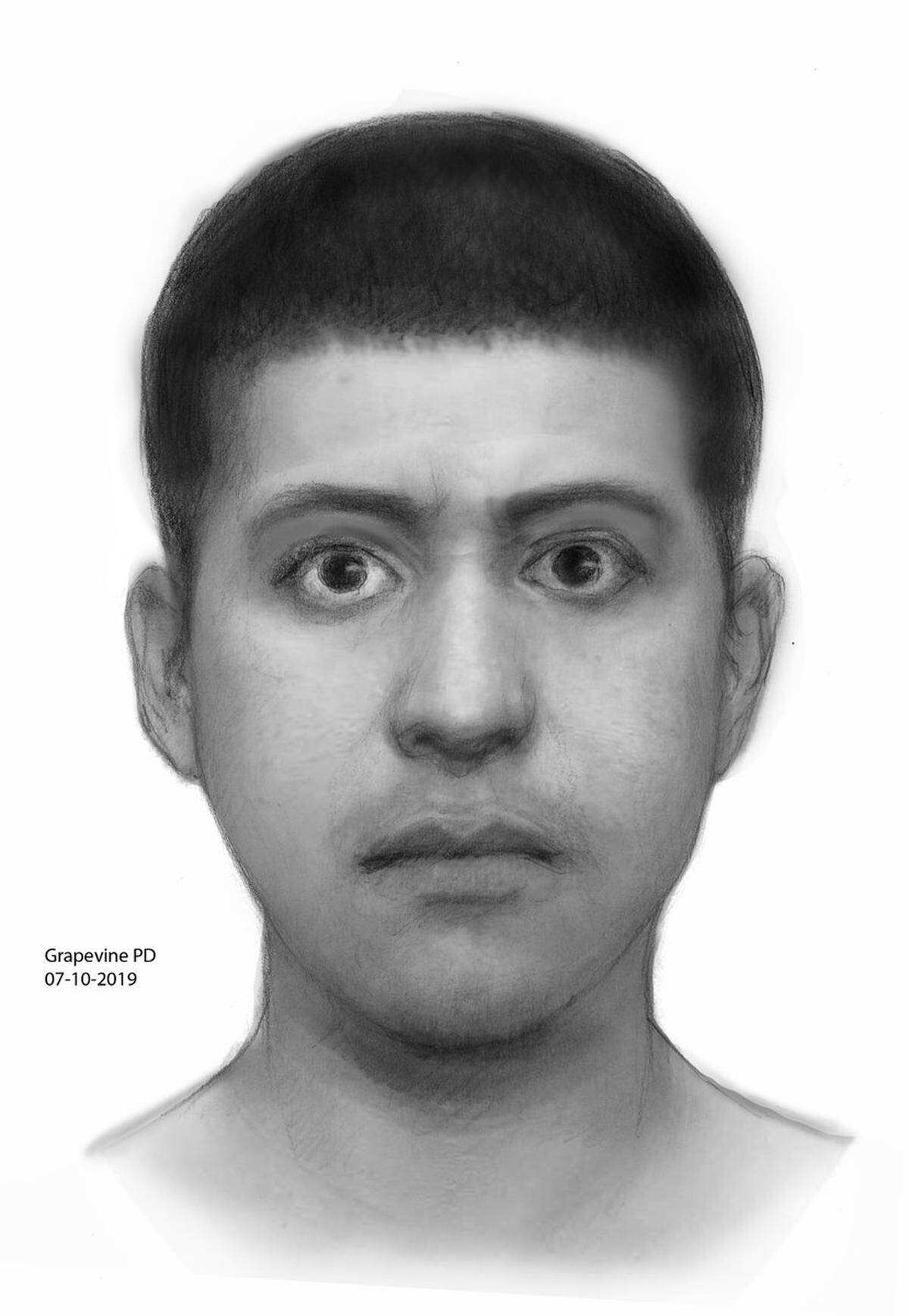 Grapevine police on Wednesday released this sketch of a suspect in a string of assaults at apartments on Mustang Drive. Police also released video of an attack.