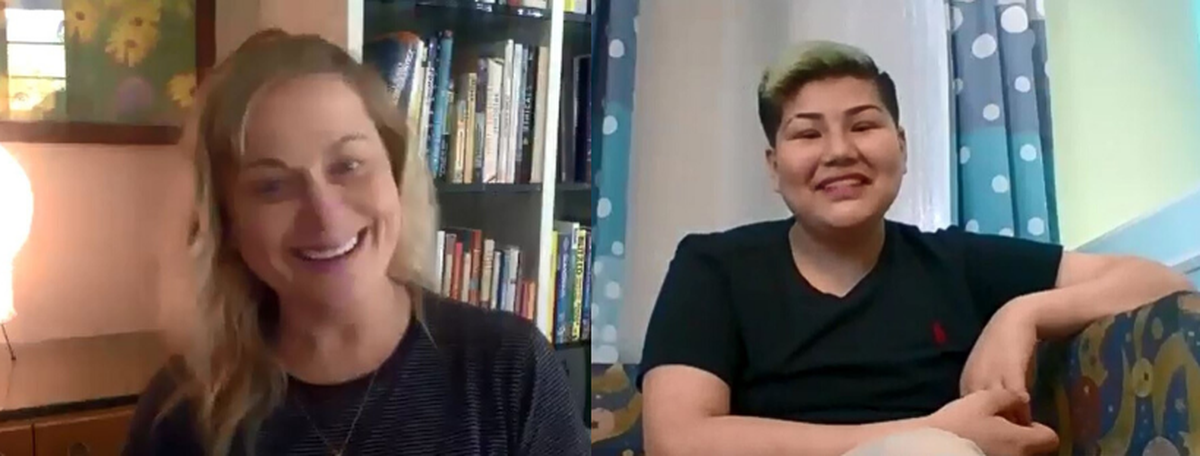 Amy Poehler (left) speaks with Lauren Quintero (right), a 16-year-old with leukemia, during a recent Zoom call set up by Cook Children’s Medical Center in Fort Worth. Quintero is a fan of Poehler’s from movies such as “Mean Girls” and “Baby Mama.”