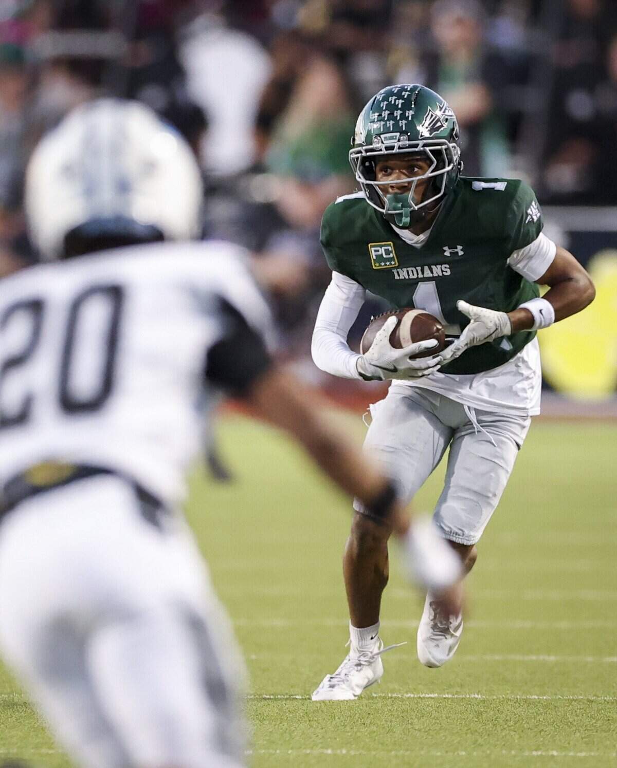 Waxahachie running back Jordan Smith (1) runs the ball during the first half of the game against North Crowley on Friday, Oct. 9, 2026, at Stuart B. Lumpkins Stadium in Waxahachie.