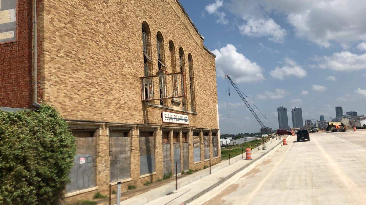 The 1925 Ku Klux Klan hall north of downtown Fort Worth is proposed for demolition. The land will be on the riverbank of the West Fork of the Trinity River when a flood control project is completed.