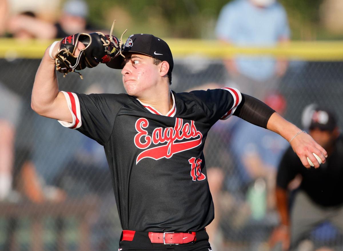 Argyle left handed pitcher Baron Mannis works the second inning during game 2 of a UIL Conference 5A Regional final baseball game at Nathan F. Sanford Field at L.D. Bell in Hurst, Texas, Friday May 31, 2024.