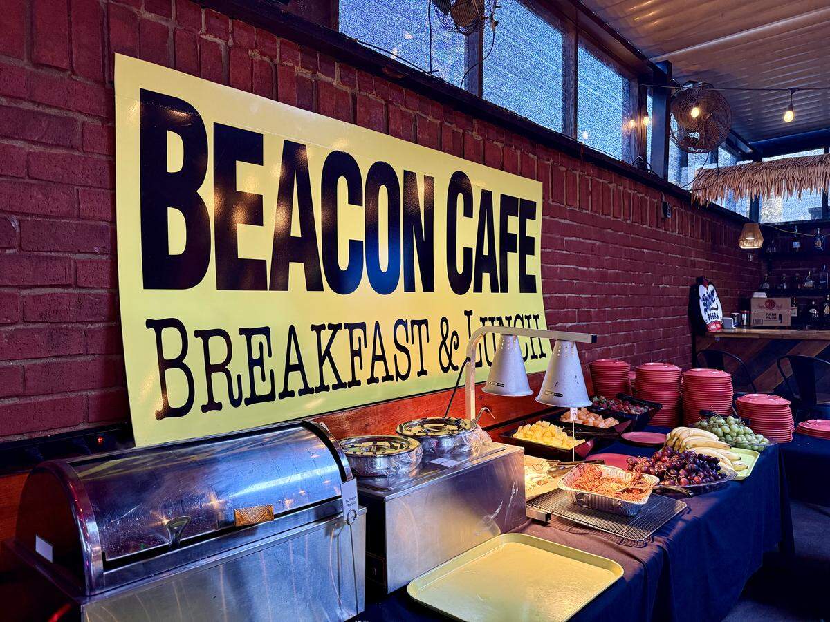 Beacon Cafe’s contest-winning breakfast buffet lines a wall in the enclosed patio at Fresco’s in Watauga, Texas, seen Feb. 7, 2026.