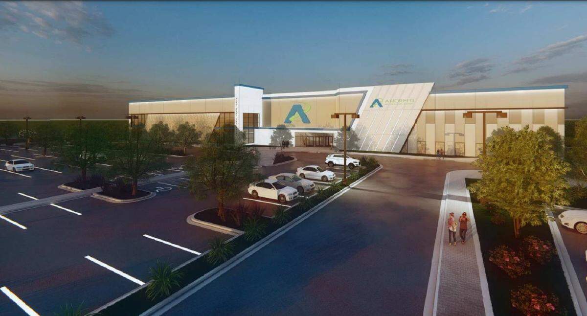 A rendering of the future Andretti Indoor Karting & Games entertainment center coming to Fort Worth.