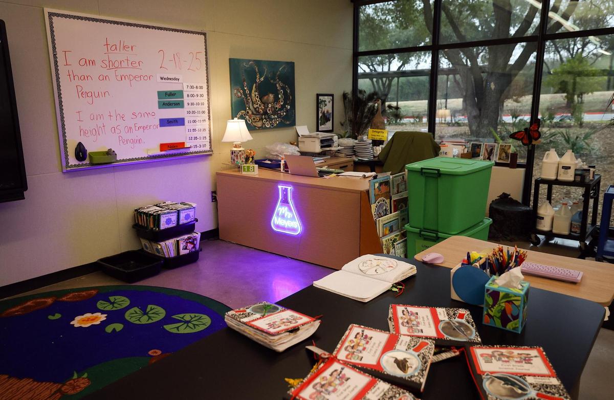A science class at the new Annie Richardson Bass Lower School at Fort Worth Country Day on Tuesday, Feb. 18, 2025.