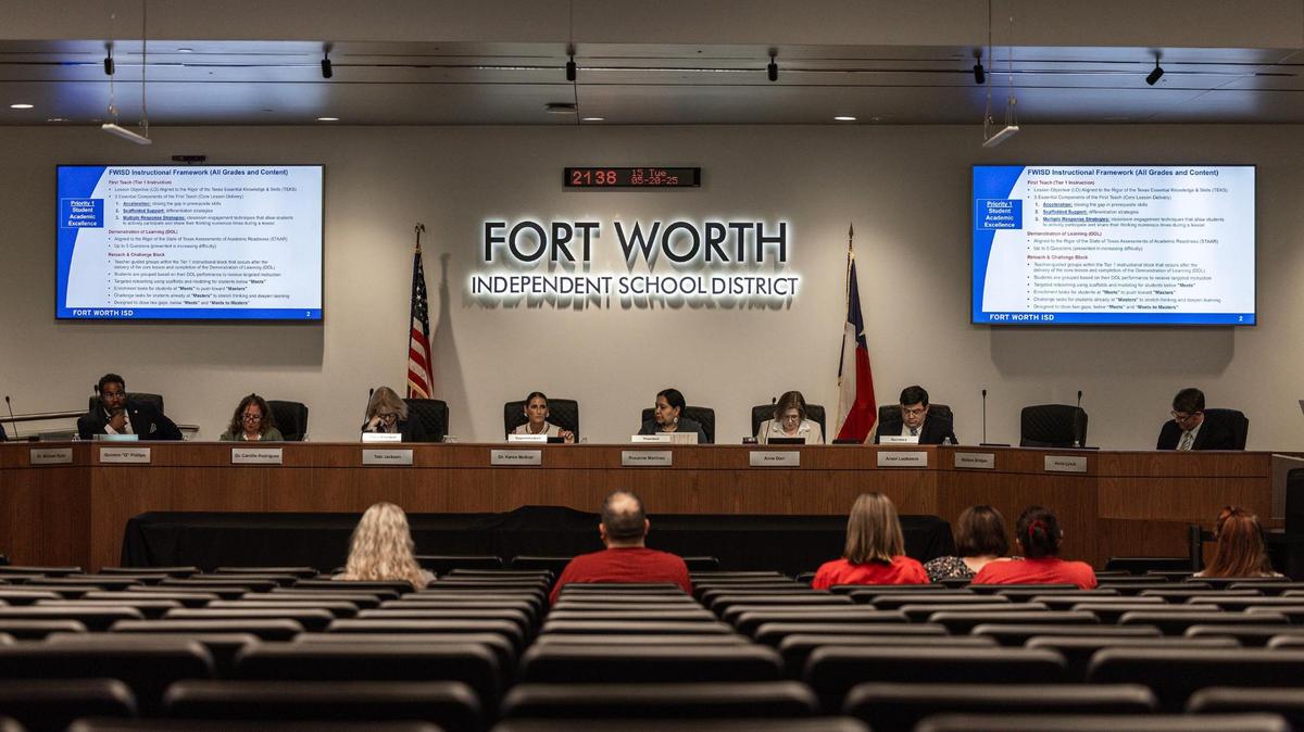 Karen Molinar, the Superintendent of the Fort Worth Independent School District, gives a presentation on a report and update on student academics and instructional framework during a FWISD School Board Meeting at the District Administration Building in Fort Worth on Tuesday, May, 20, 2025.