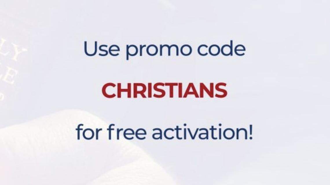 An ad on the Patriot Mobile cellphone reseller’s website Dec. 16, 2022 offered the promo code “Christians.”