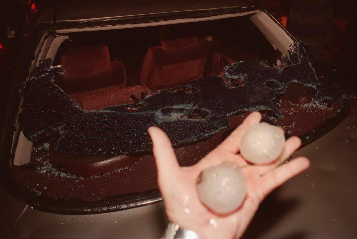 Giant hailstones at Mayfest in Trinity Park, May 5, 1995.
